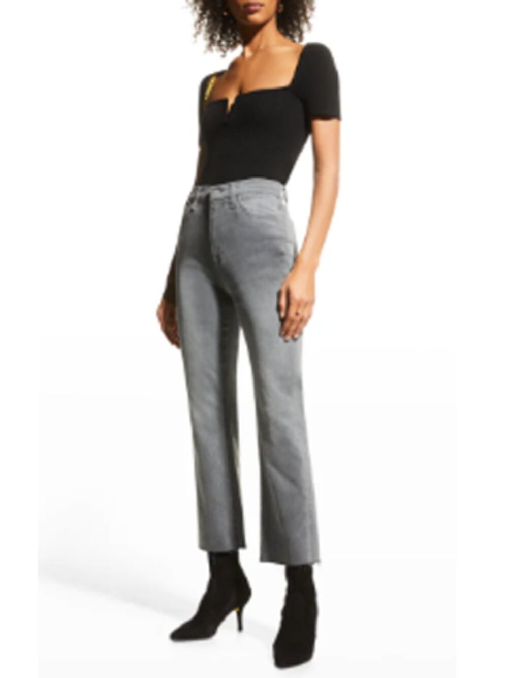 7 For All Mankind High Waist Slim Kick Grey Raw Hem Stretchy Ankle Jeans Size 28